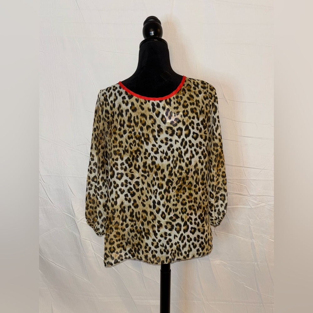 Chic Leopard Print Blouse with Red Back Bow